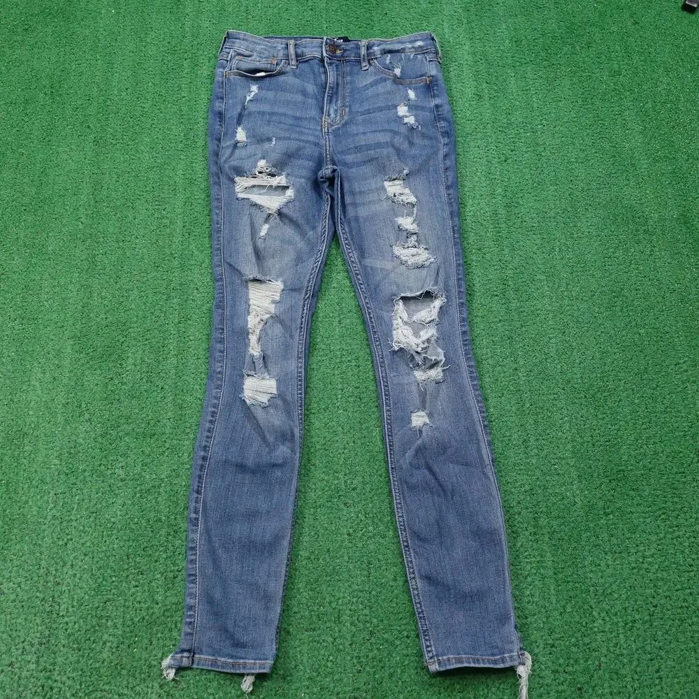 Hollister Jeans‎ Womens 7R Blue High Rise Super Skinny Distressed Stretch 28x30